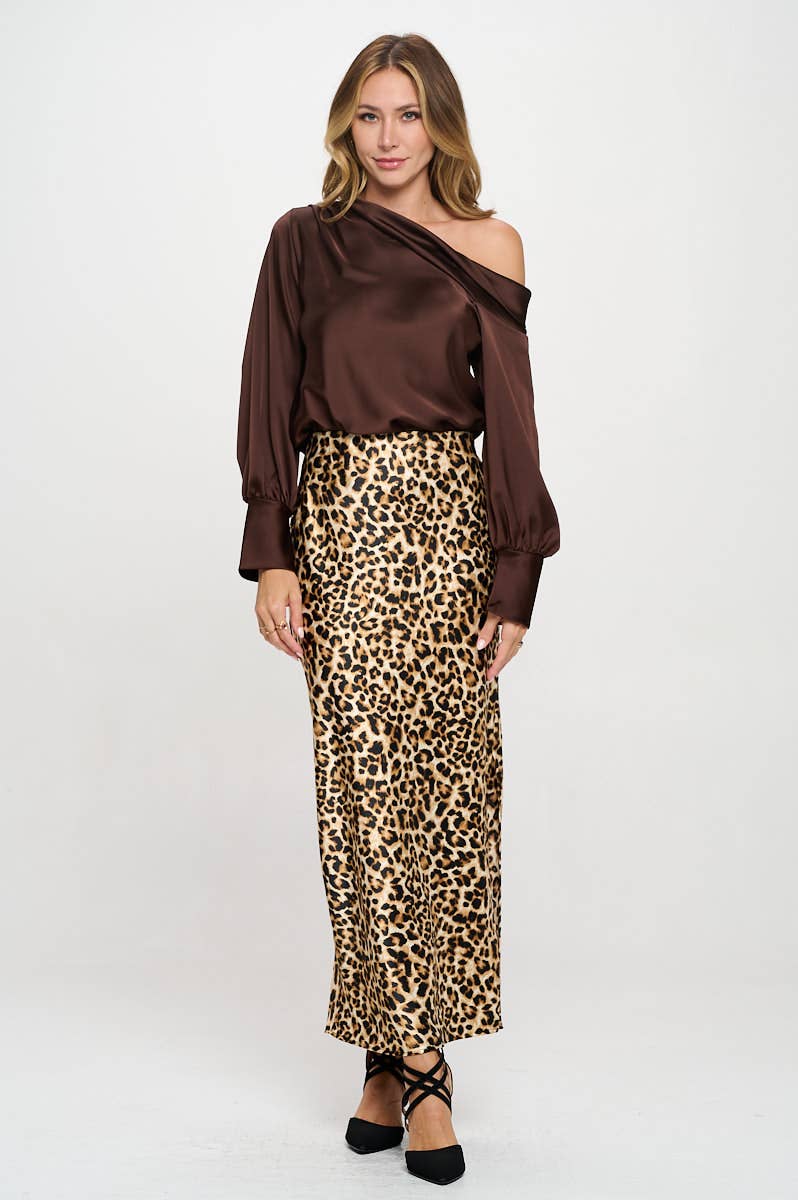 Dropped Shoulder Long Sleeve Satin Top