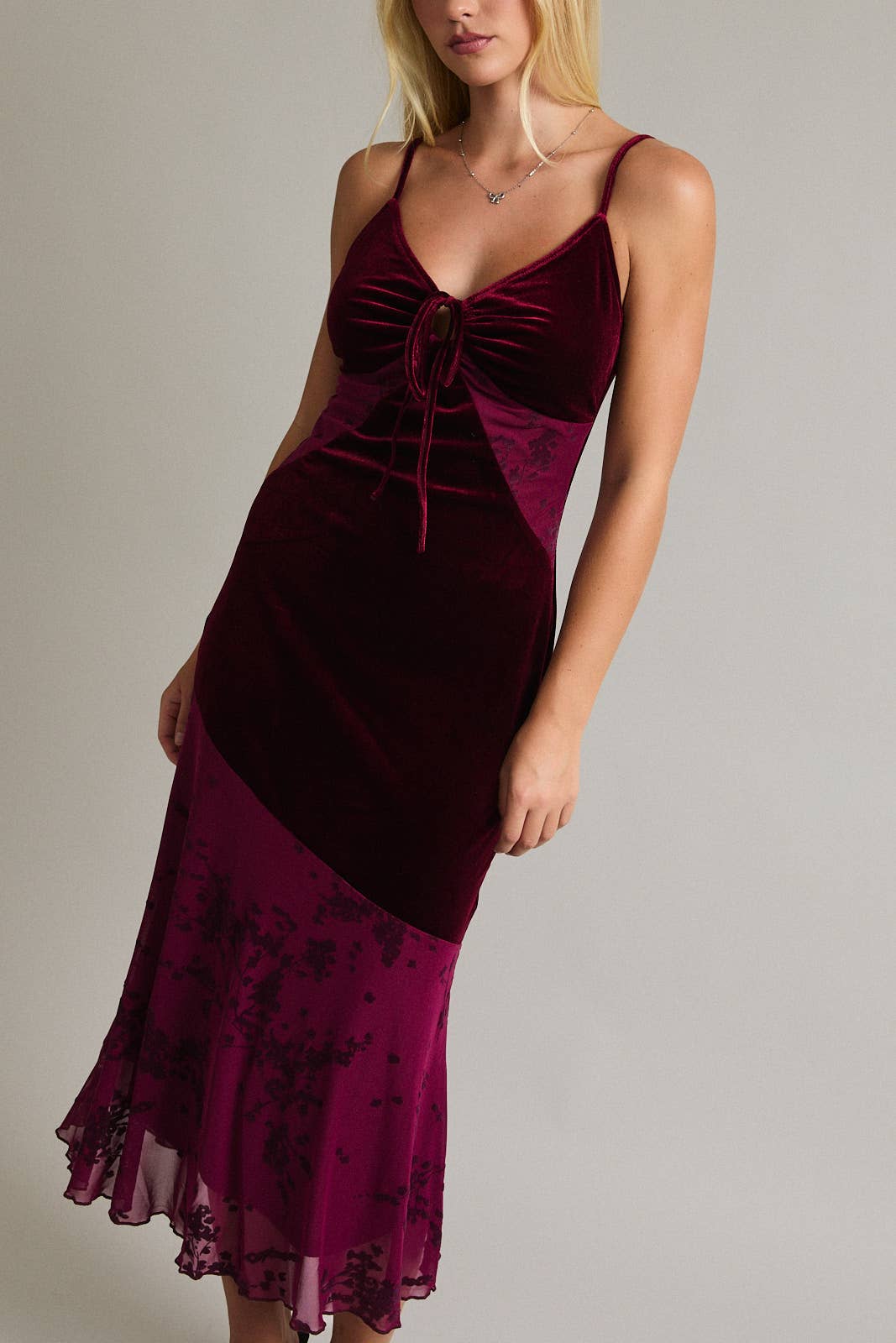 VELVET MIDI DRESS WITH CONTRAST FABRIC