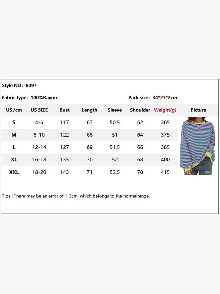 Casual Striped Crew Neck Sweatshirt | Pink & Green Loose Fit