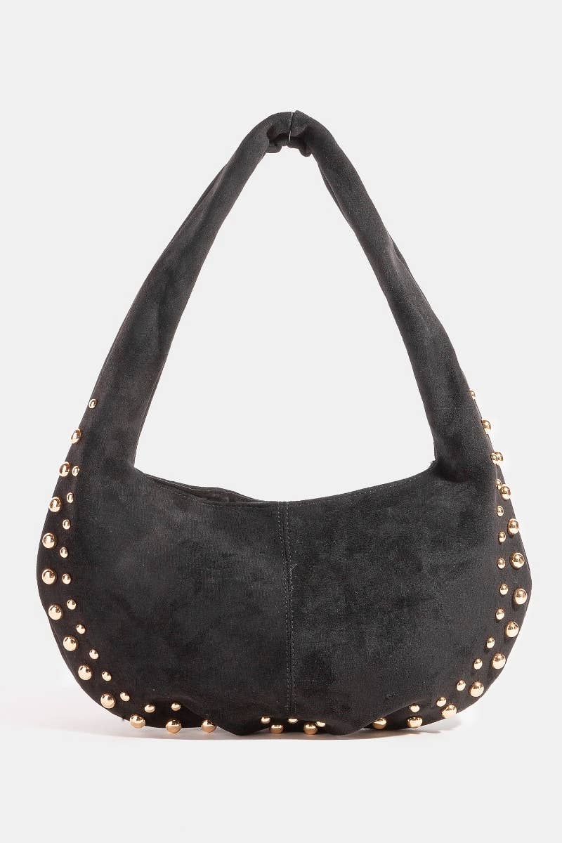 Metallic Studded Faux Suede Hand Bag