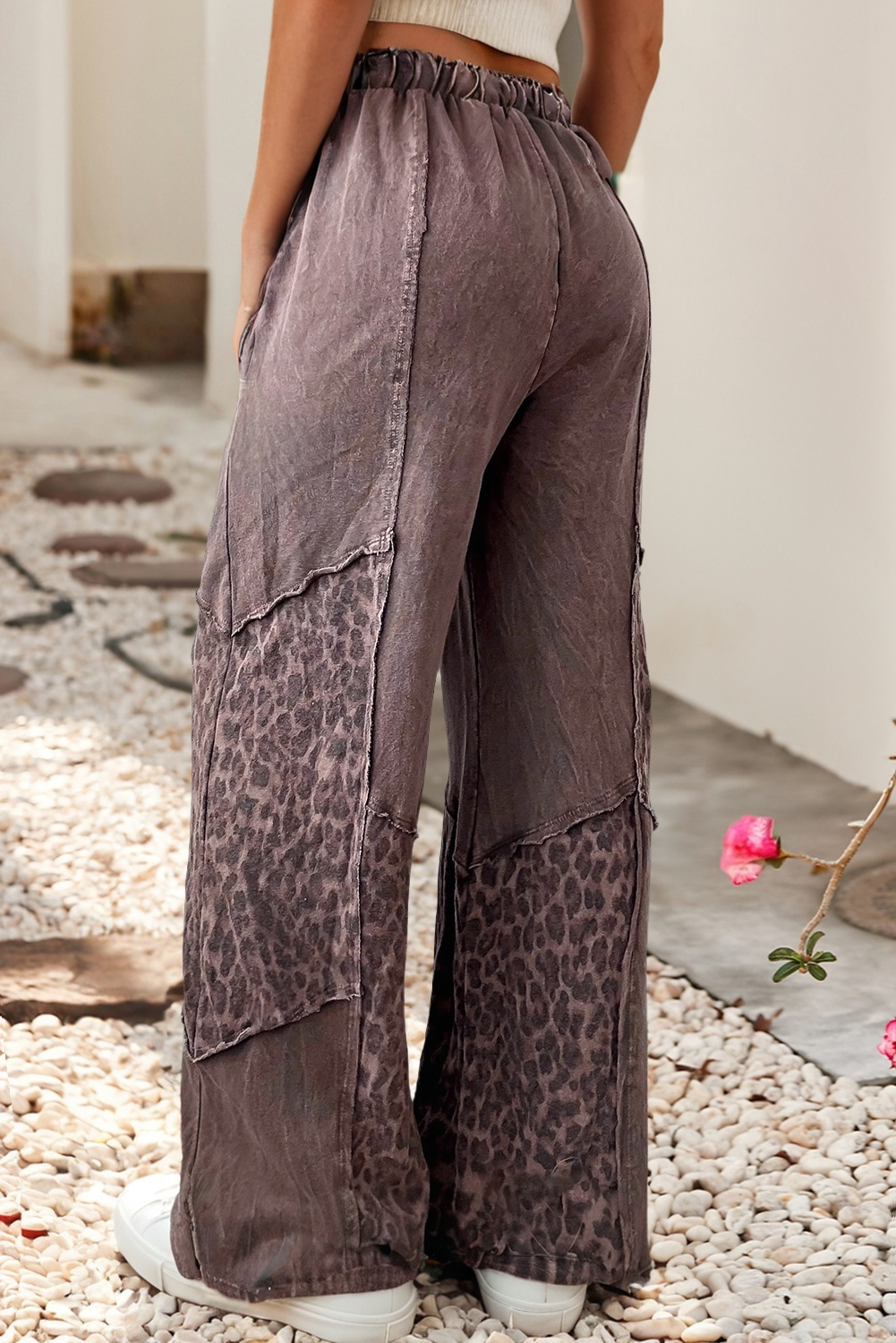 Mineral Wash Leopard Patchwork Loose Pants