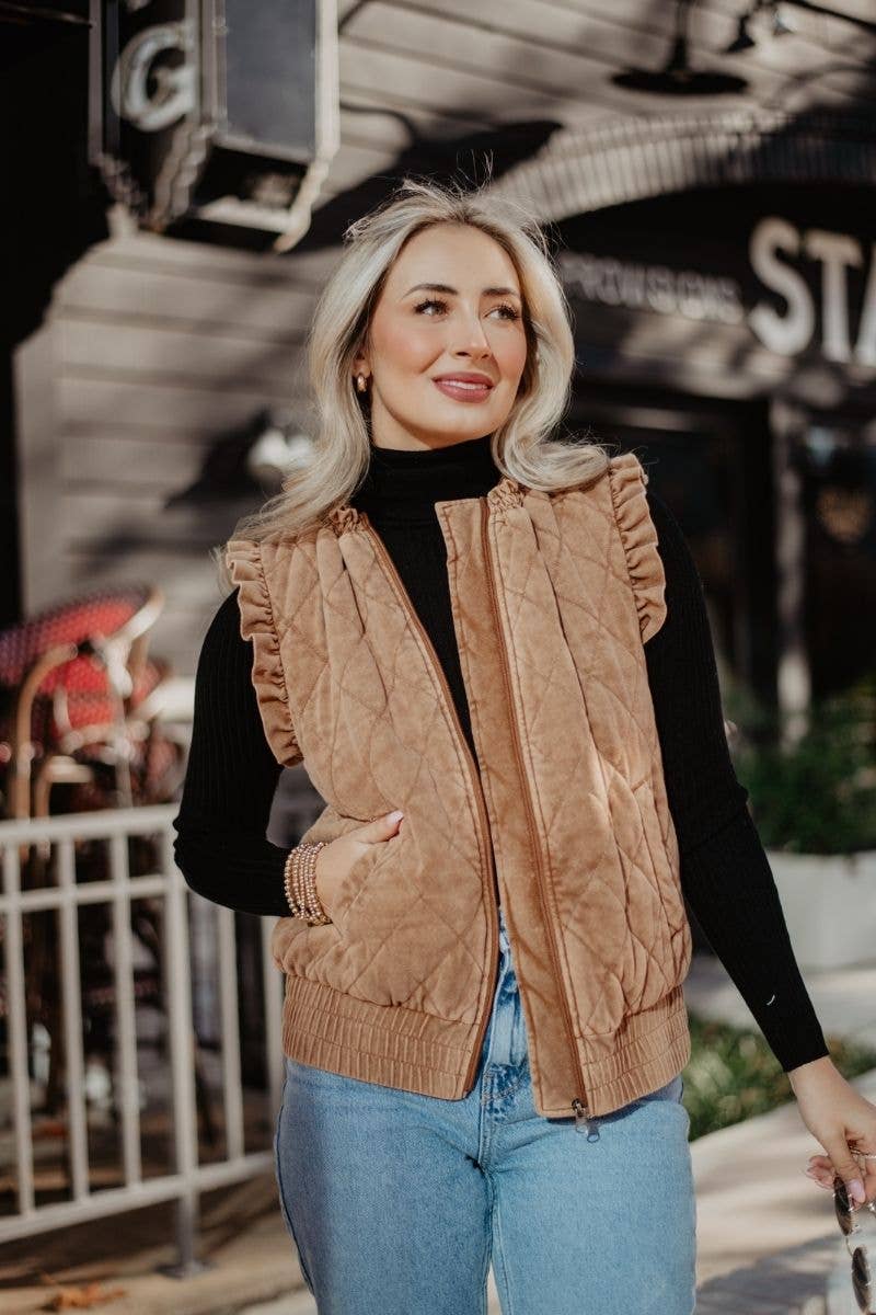 Quilted Ruffle Sleeve Vest