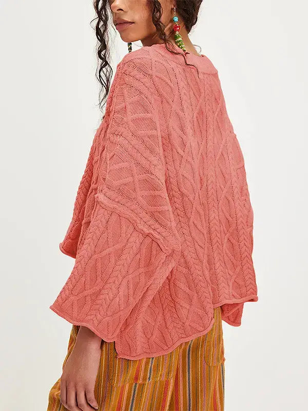 Cropped Cable Knit Sweater with Bell Sleeves