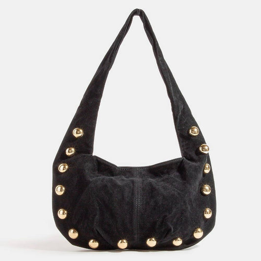 Silver Metallic Sphere Studded Soft Hobo Shoulder Bag