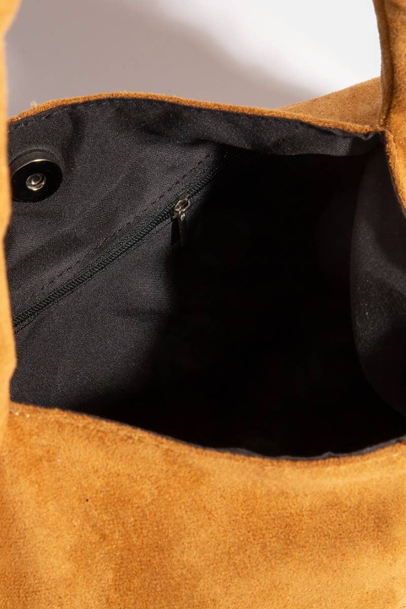 Metallic Studded Faux Suede Hand Bag