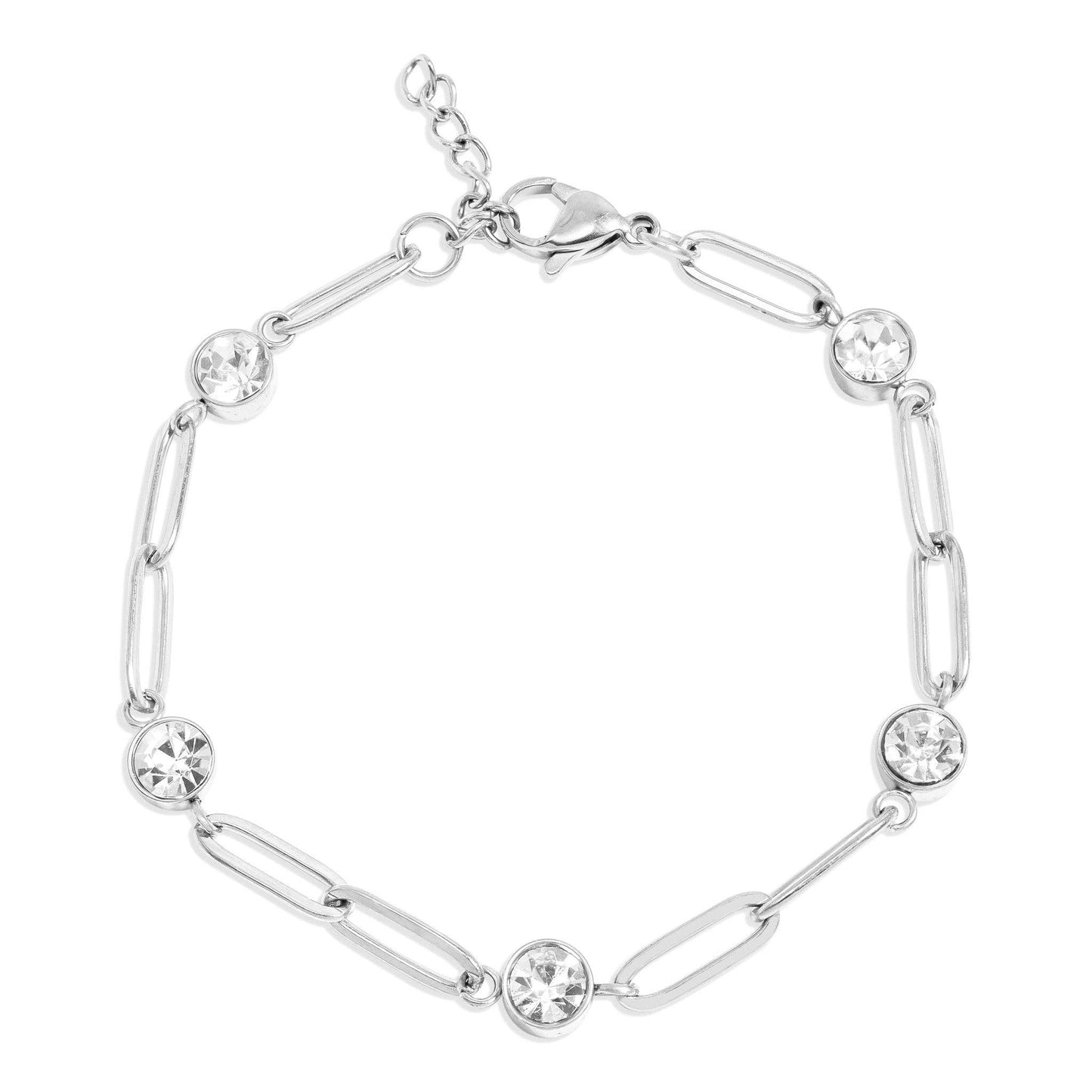 18K Gold PVD Station Stone Paperclip Chain Bracelet