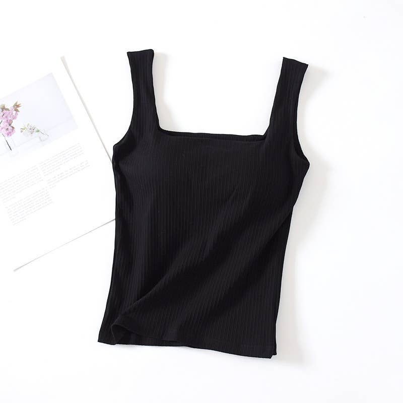 Ribbed Square Neck Tank with Bra