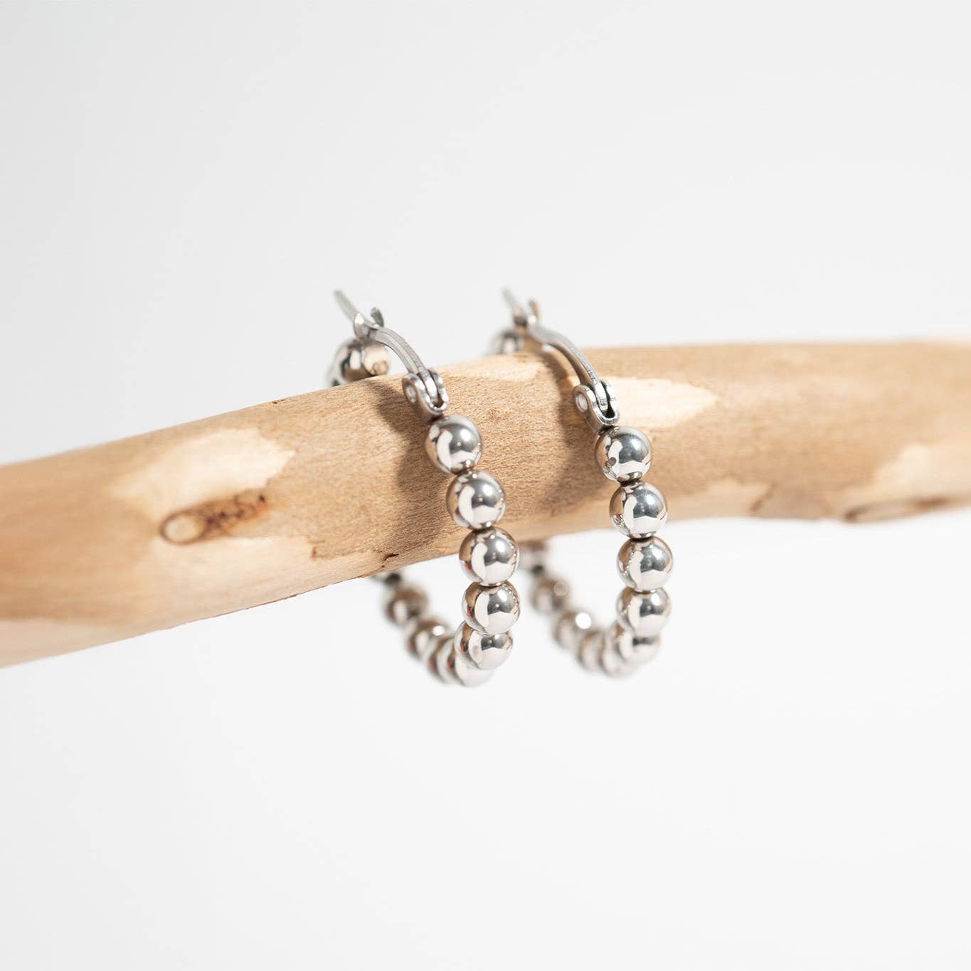 Stainless Steel Circle Ball Hoop Earrings