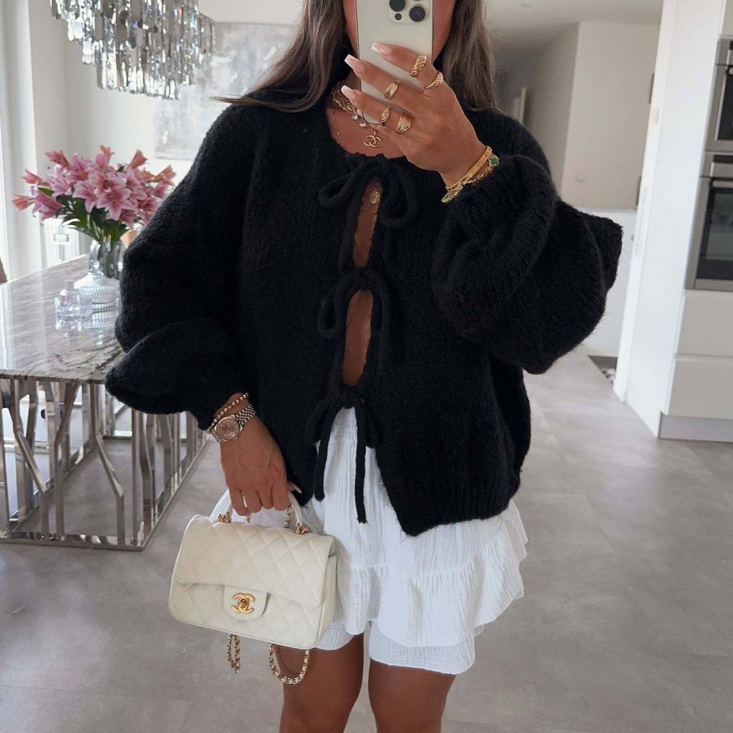 Bow Lace Up Cardigan