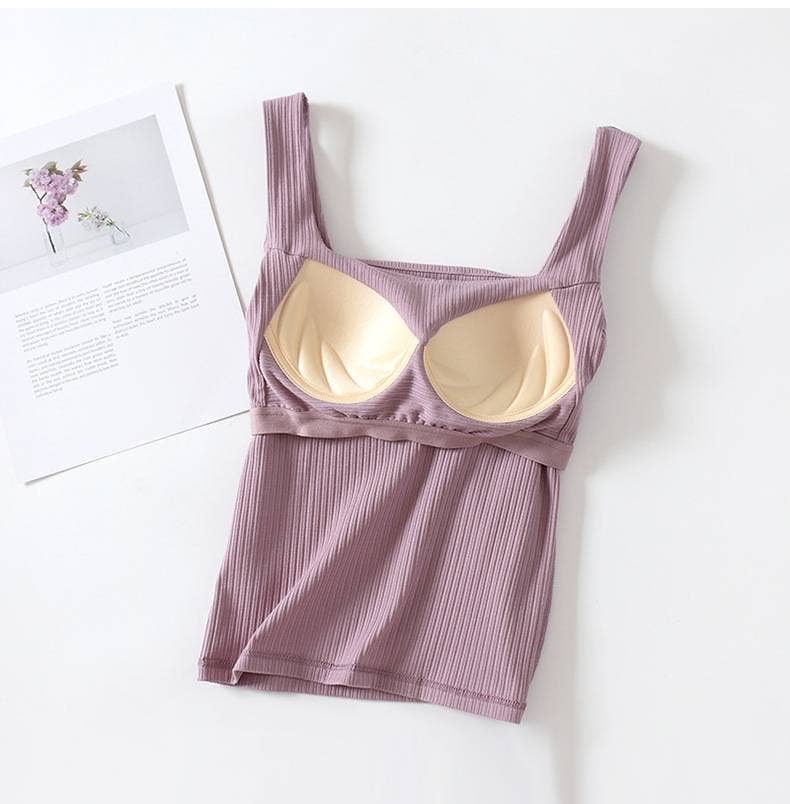 Ribbed Square Neck Tank with Bra