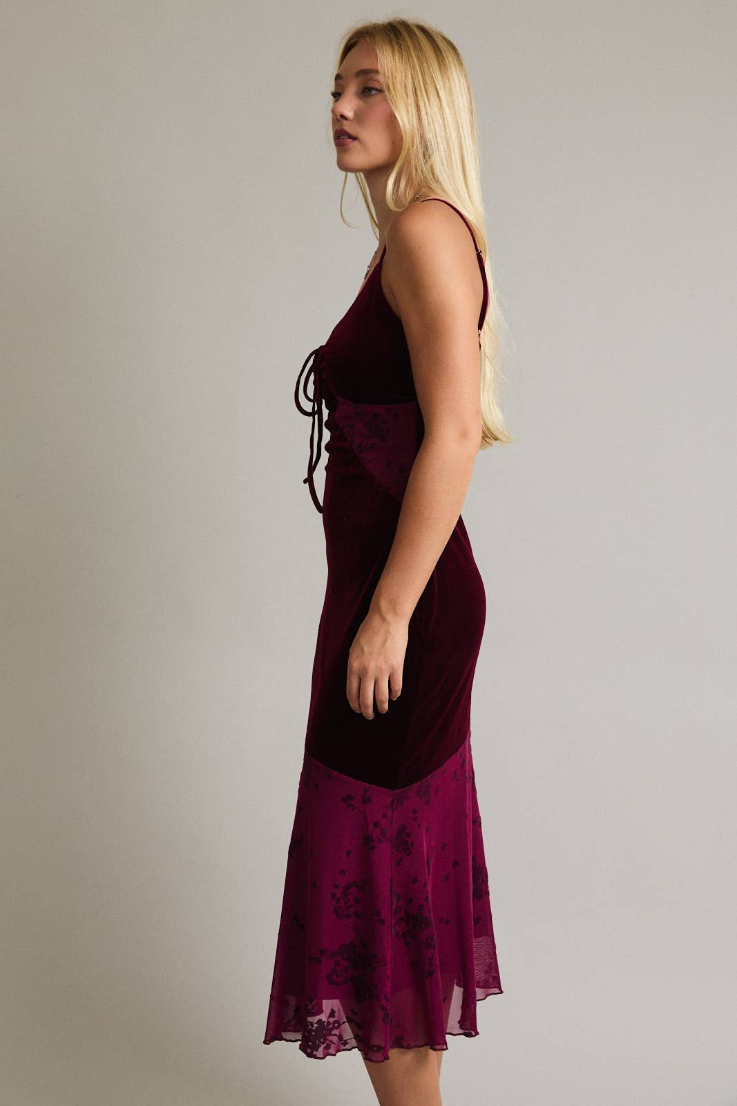 VELVET MIDI DRESS WITH CONTRAST FABRIC