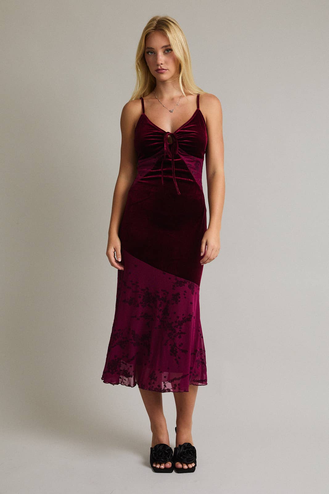 VELVET MIDI DRESS WITH CONTRAST FABRIC