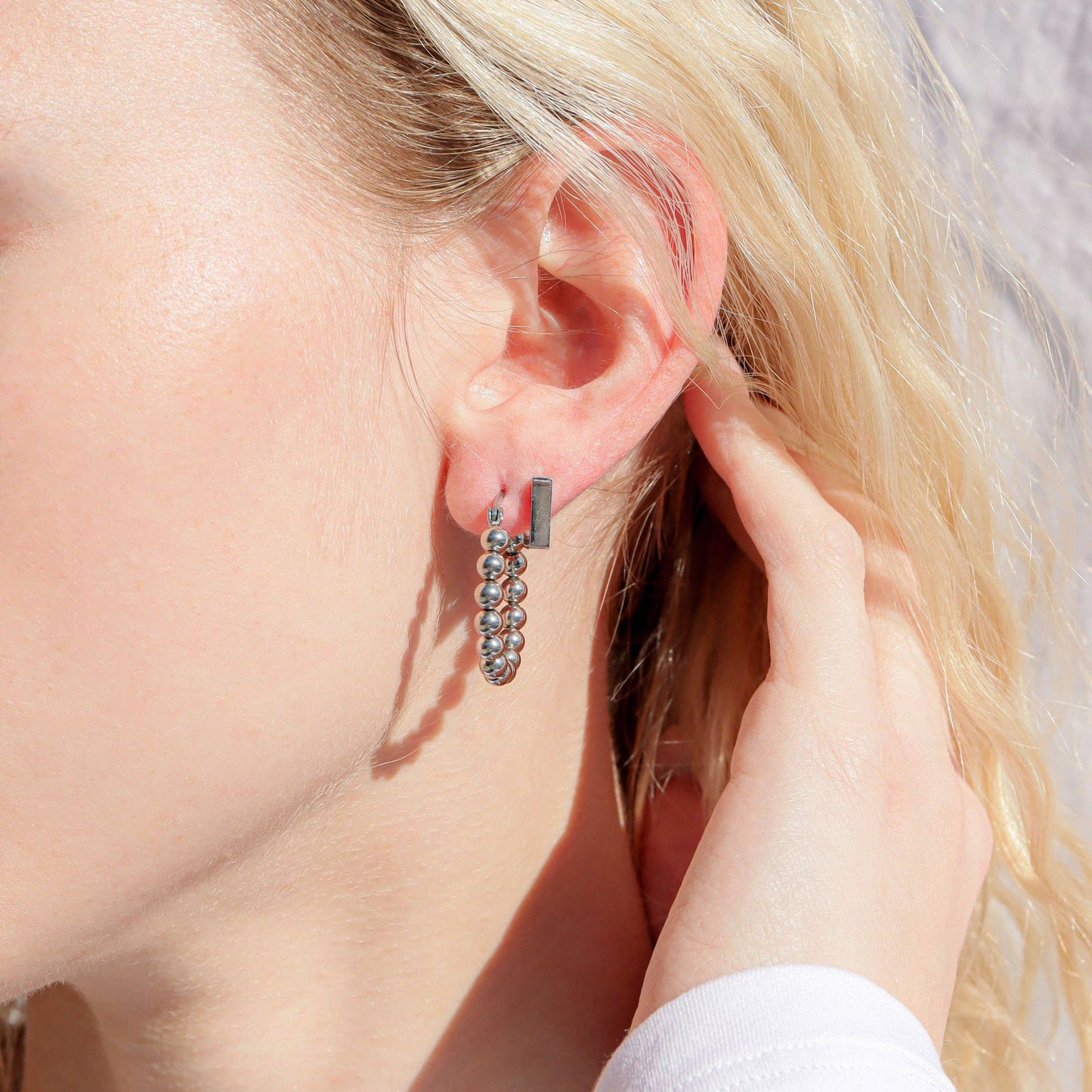 Stainless Steel Circle Ball Hoop Earrings