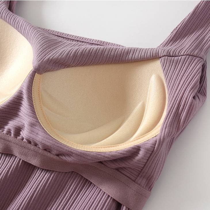 Ribbed Square Neck Tank with Bra