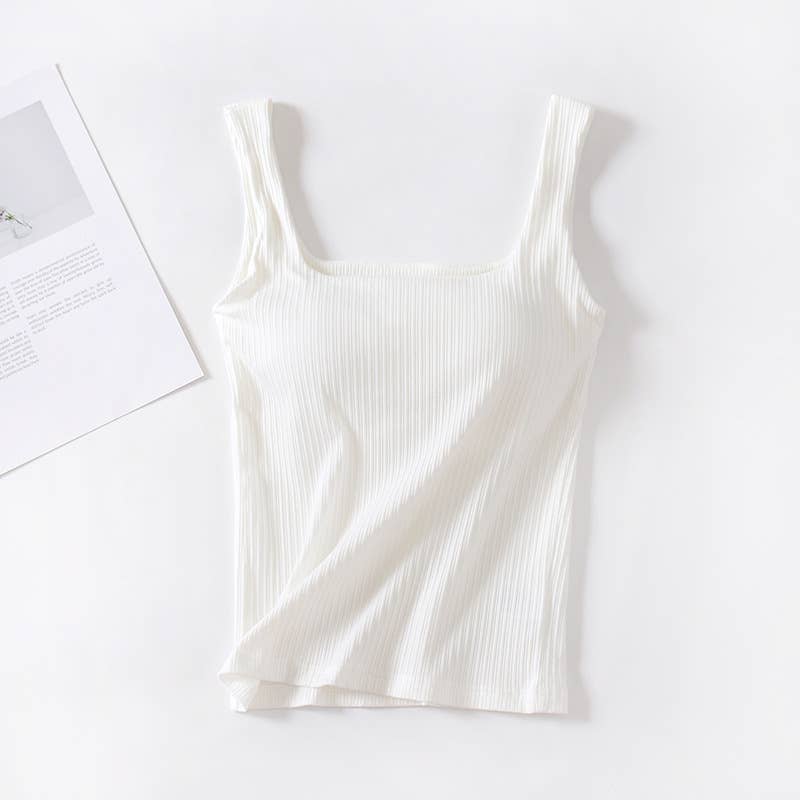 Ribbed Square Neck Tank with Bra